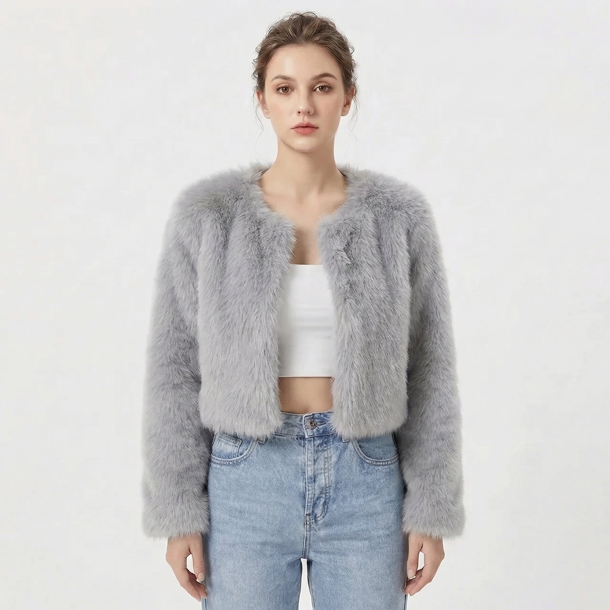 Vreni Weiss Kurze Kunstfell-Jacke für Damen | Elegant Warm Casual Winter - S/M/L/XL/2XL