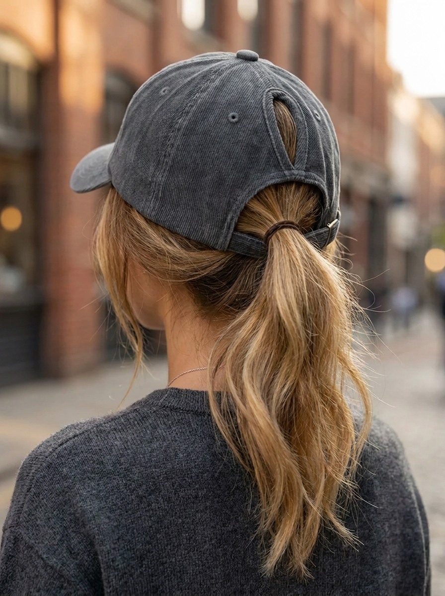 Vreni Grau Pferdeschwanz-Baseballcap mit UV-Schutz für Damen | Verstellbar Casual Stadtlook - Einheitsgrösse