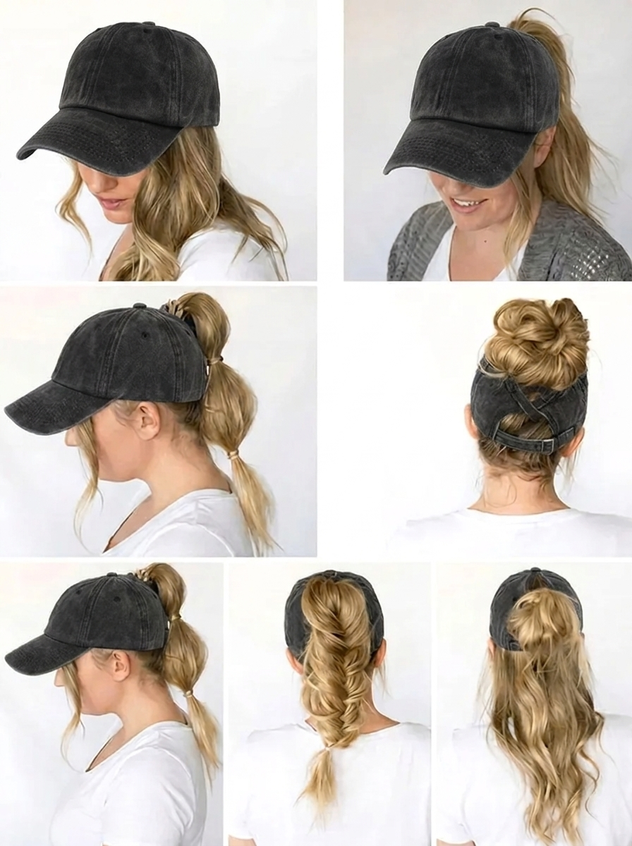 Vreni Grau Pferdeschwanz-Baseballcap mit UV-Schutz für Damen | Verstellbar Casual Stadtlook - Einheitsgrösse
