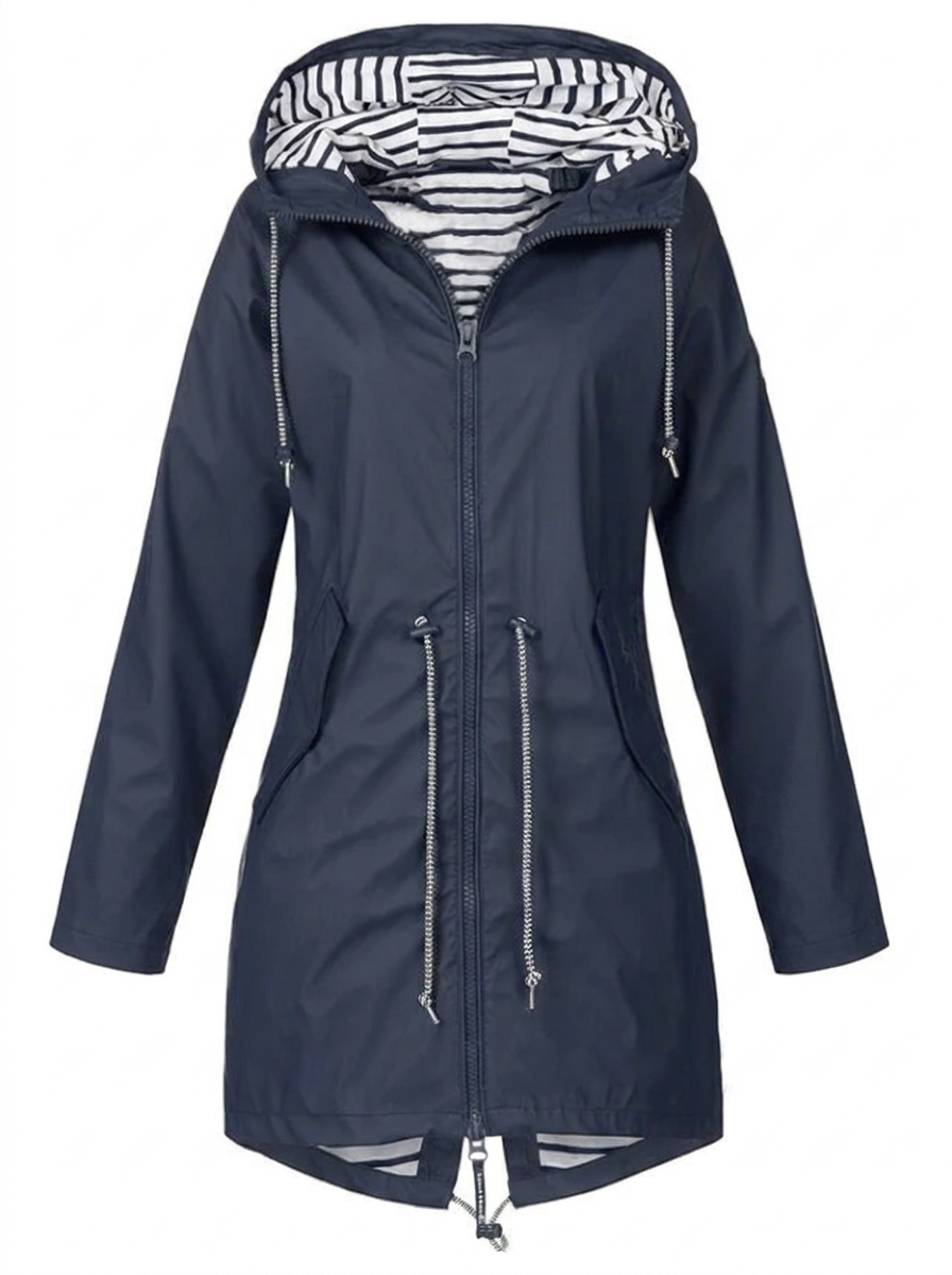 Vreni Blau Leichter Regenmantel mit Kapuze für Damen | Wasserdicht Elegant Ganzjährig - S/M/L/XL/2XL/3XL/4XL/5XL