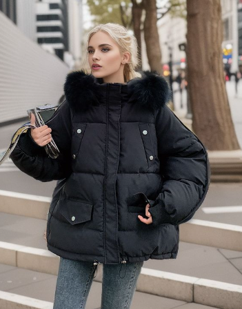 Barbara Weiss Oversized Puffer-Jacke mit Kunstfellkapuze für Damen | Winter Stadtlook - S/M/L/XL/2XL
