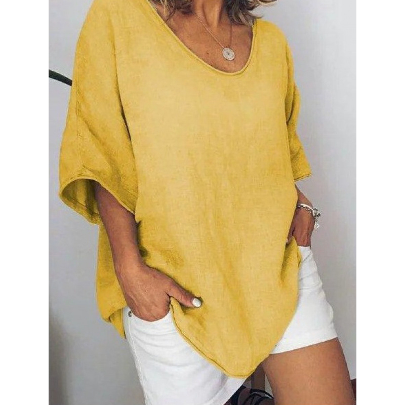 Monika Dunkelgrau Oversized U-Neck Bluse für Damen | Lockere Passform Sommerbluse | Alltag & Urlaub - S-5XL