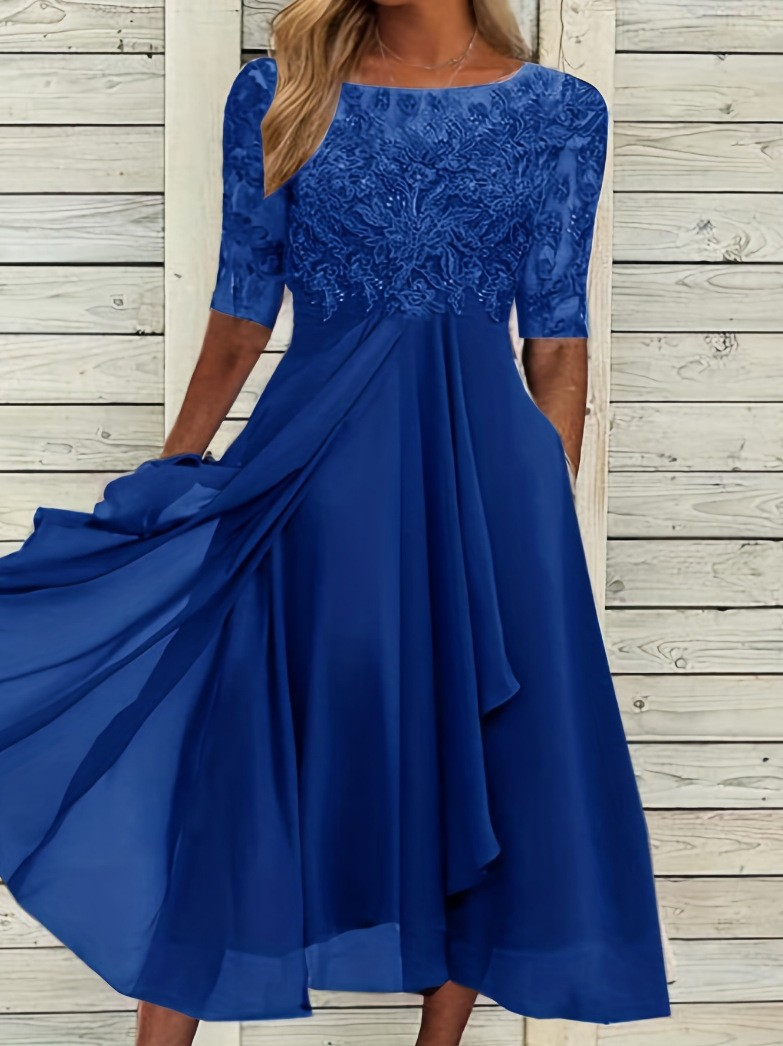 Mila Damen Midi Kleid | Schlichte Eleganz, Rundhalsausschnitt