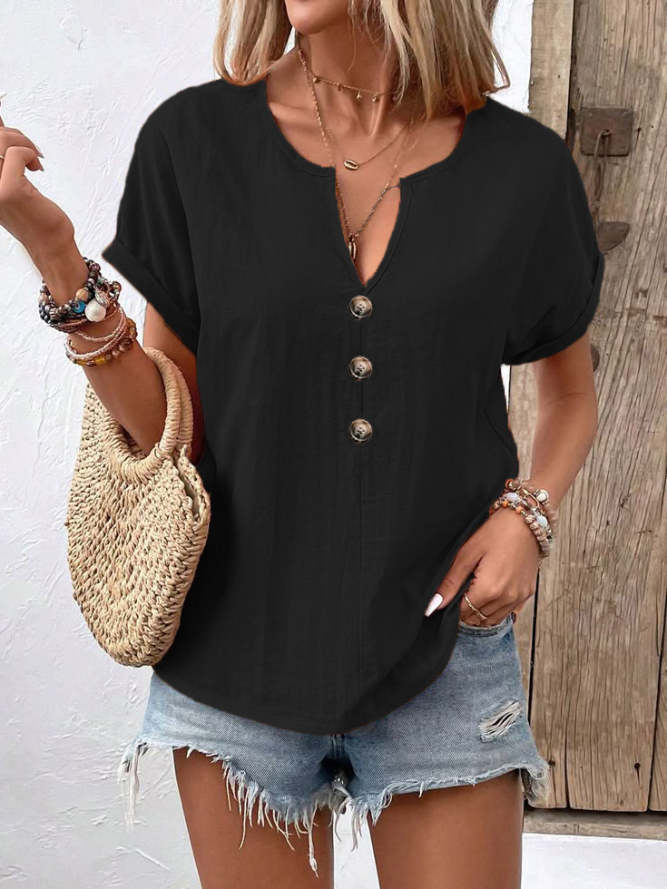 Ursula Aprikose Twist-Knopf Kurzarm Damen T-Shirt Baumwollmix | Leicht Atmungsaktiv Frühling Sommer Freizeit Oberteil | Elegant - S-5XL