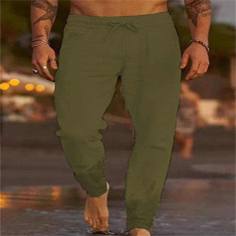 Willi Khaki Leinen Jogger Hose für Herren | Lockere Passform mit Kordelzug | Strand und Freizeit - S/M/L/XL/2XL/3XL/4XL