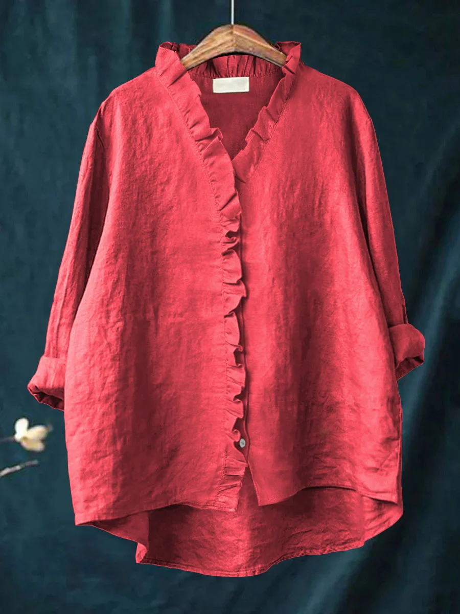 Rosemarie Schwarz Rüschenbluse Damen Langarm V-Ausschnitt | Luftig Feminine Passform | Frühling Sommer - S/M/L/XL/2XL/3XL