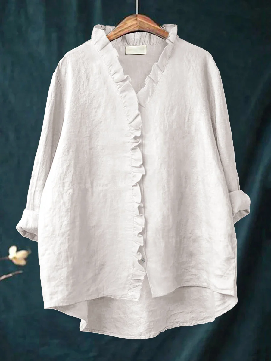 Rosemarie Schwarz Rüschenbluse Damen Langarm V-Ausschnitt | Luftig Feminine Passform | Frühling Sommer - S/M/L/XL/2XL/3XL