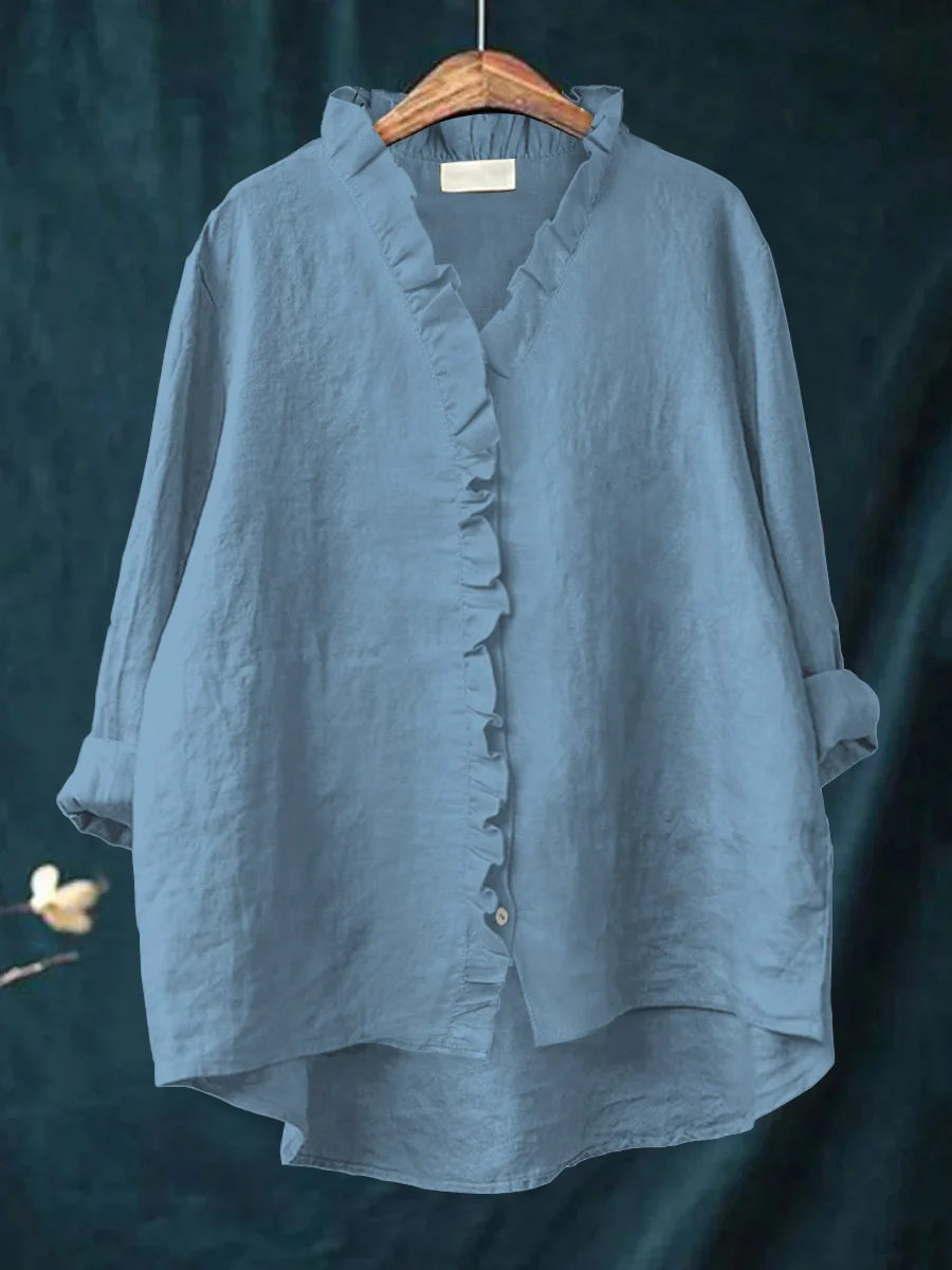 Rosemarie Schwarz Rüschenbluse Damen Langarm V-Ausschnitt | Luftig Feminine Passform | Frühling Sommer - S/M/L/XL/2XL/3XL