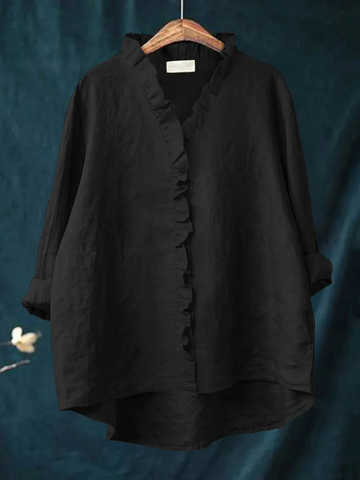 Rosemarie Schwarz Rüschenbluse Damen Langarm V-Ausschnitt | Luftig Feminine Passform | Frühling Sommer - S/M/L/XL/2XL/3XL