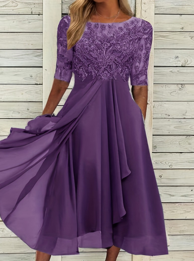 Mila Damen Midi Kleid | Schlichte Eleganz, Rundhalsausschnitt