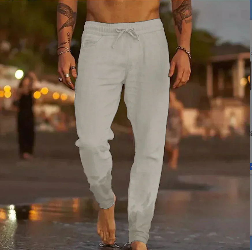 Willi Khaki Leinen Jogger Hose für Herren | Lockere Passform mit Kordelzug | Strand und Freizeit - S/M/L/XL/2XL/3XL/4XL