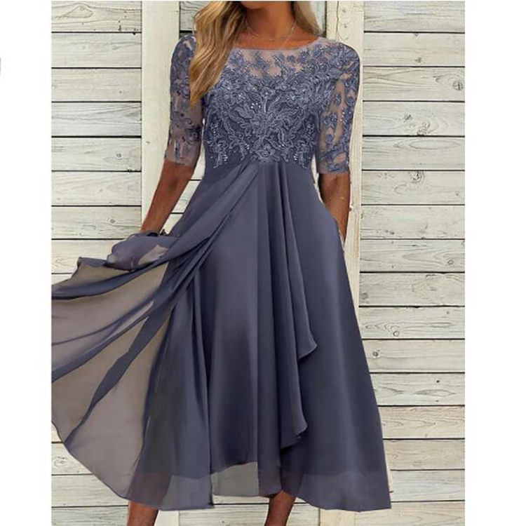 Mila Damen Midi Kleid | Schlichte Eleganz, Rundhalsausschnitt