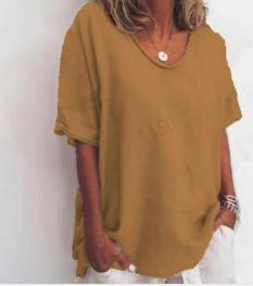 Monika Dunkelgrau Oversized U-Neck Bluse für Damen | Lockere Passform Sommerbluse | Alltag & Urlaub - S-5XL