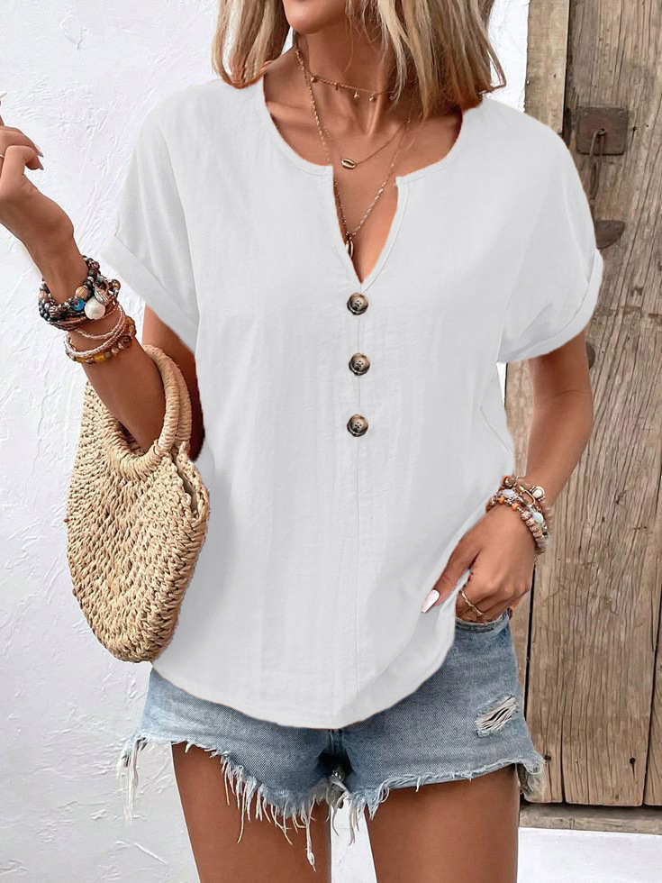 Ursula Aprikose Twist-Knopf Kurzarm Damen T-Shirt Baumwollmix | Leicht Atmungsaktiv Frühling Sommer Freizeit Oberteil | Elegant - S-5XL