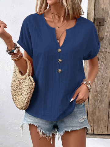 Ursula Aprikose Twist-Knopf Kurzarm Damen T-Shirt Baumwollmix | Leicht Atmungsaktiv Frühling Sommer Freizeit Oberteil | Elegant - S-5XL