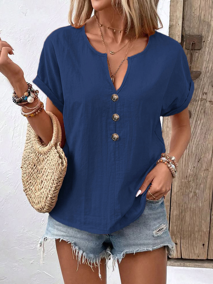 Ursula Aprikose Twist-Knopf Kurzarm Damen T-Shirt Baumwollmix | Leicht Atmungsaktiv Frühling Sommer Freizeit Oberteil | Elegant - S-5XL