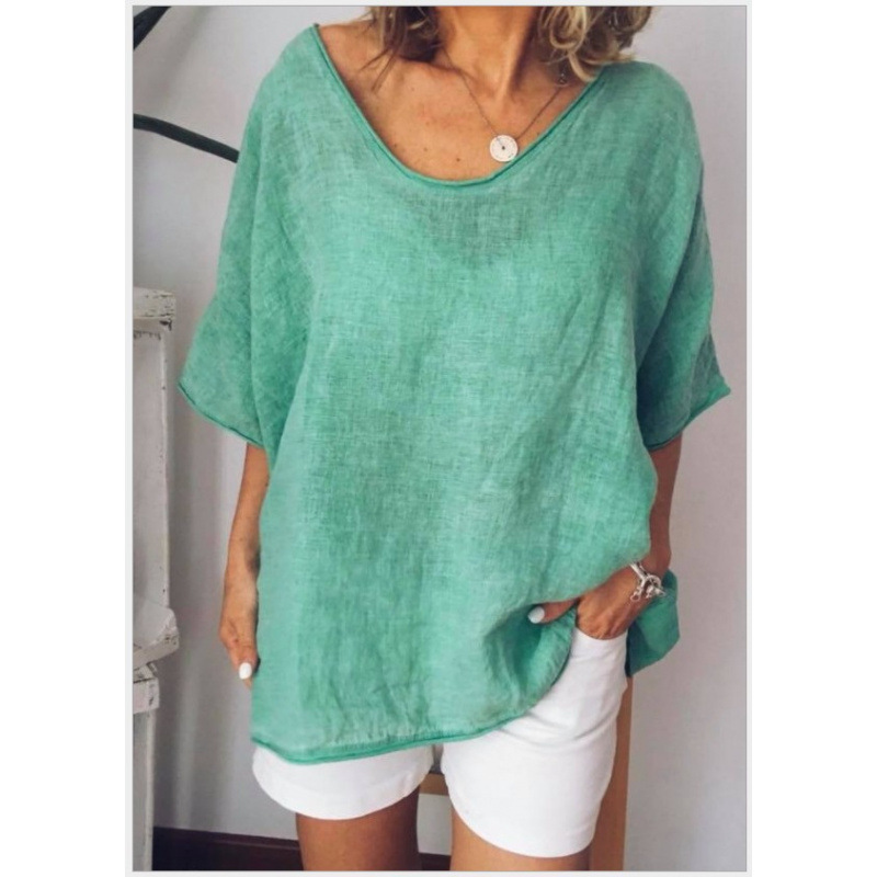 Monika Dunkelgrau Oversized U-Neck Bluse für Damen | Lockere Passform Sommerbluse | Alltag & Urlaub - S-5XL