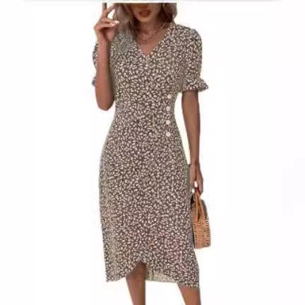 Rosemarie Schwarz Blumen Plissee Midi Kleid Damen | Elegant Romantic V-Ausschnitt Puffaermel Sommerkleid | Festlich - S-3XL