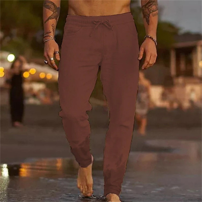 Willi Khaki Leinen Jogger Hose für Herren | Lockere Passform mit Kordelzug | Strand und Freizeit - S/M/L/XL/2XL/3XL/4XL