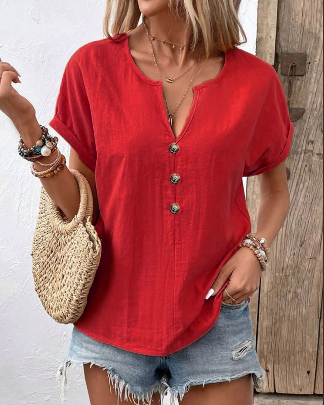 Ursula Aprikose Twist-Knopf Kurzarm Damen T-Shirt Baumwollmix | Leicht Atmungsaktiv Frühling Sommer Freizeit Oberteil | Elegant - S-5XL