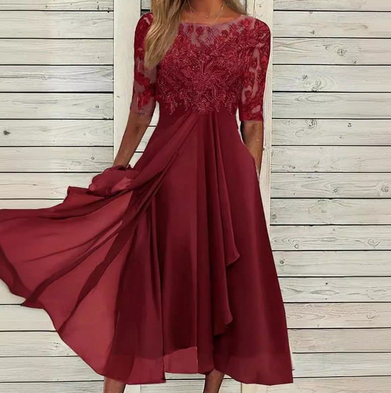 Mila Damen Midi Kleid | Schlichte Eleganz, Rundhalsausschnitt