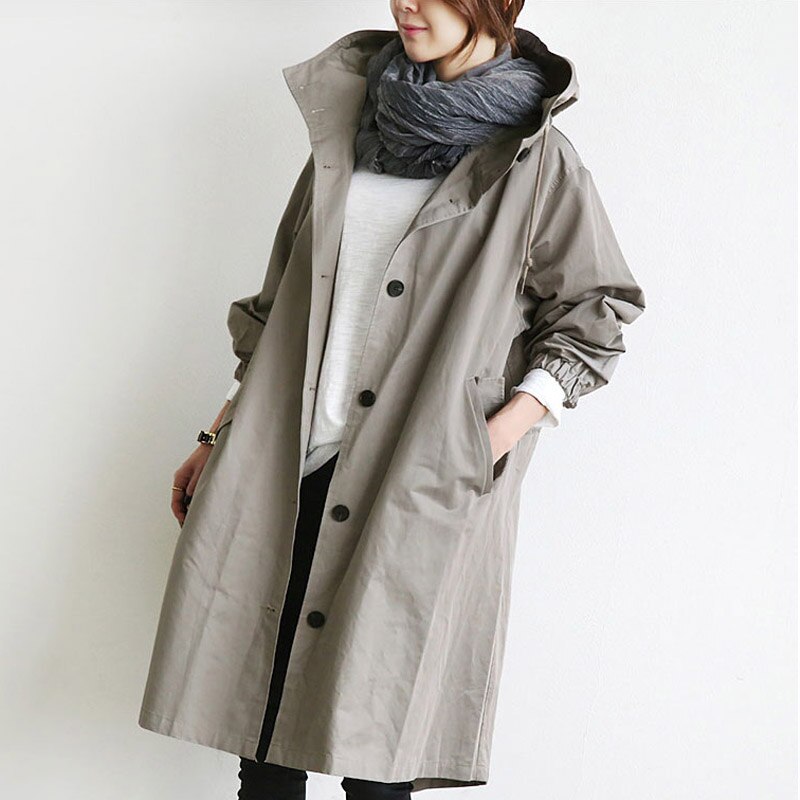 Monika Grau Oversized Trenchcoat mit Kapuze für Damen | Casual Herbststil - S/M/L/XL/2XL/3XL/4XL/5XL