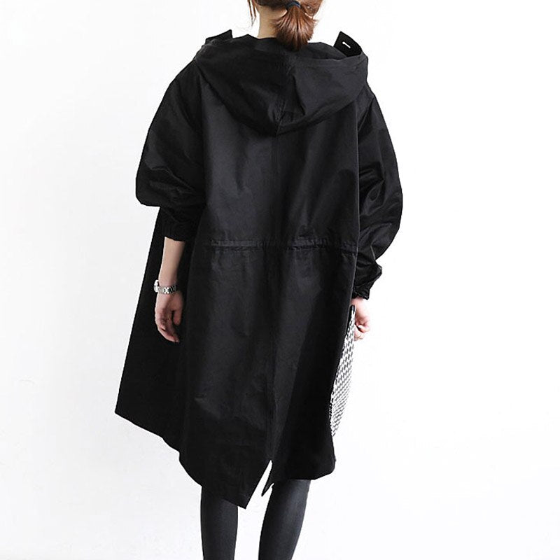 Monika Grau Oversized Trenchcoat mit Kapuze für Damen | Casual Herbststil - S/M/L/XL/2XL/3XL/4XL/5XL