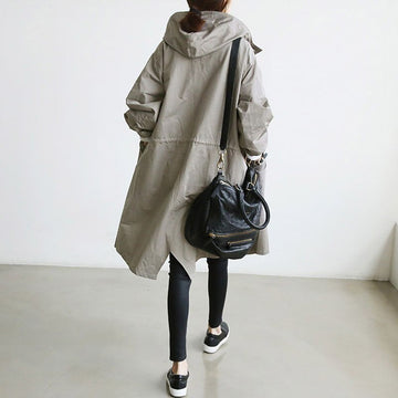Monika Grau Oversized Trenchcoat mit Kapuze für Damen | Casual Herbststil - S/M/L/XL/2XL/3XL/4XL/5XL