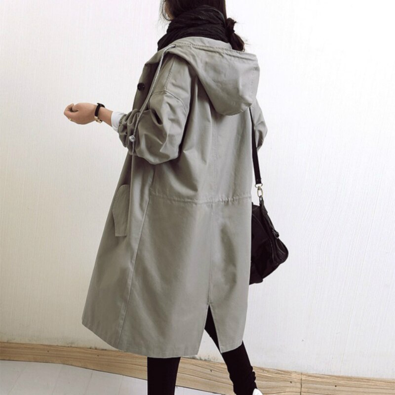 Monika Grau Oversized Trenchcoat mit Kapuze für Damen | Casual Herbststil - S/M/L/XL/2XL/3XL/4XL/5XL