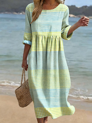 Monika Kariert Karo Smock Midikleid für Damen | Lockere Passform | Lässiger Sommerstil - XS/S/M/L/XL/2XL/3XL/4XL/5XL