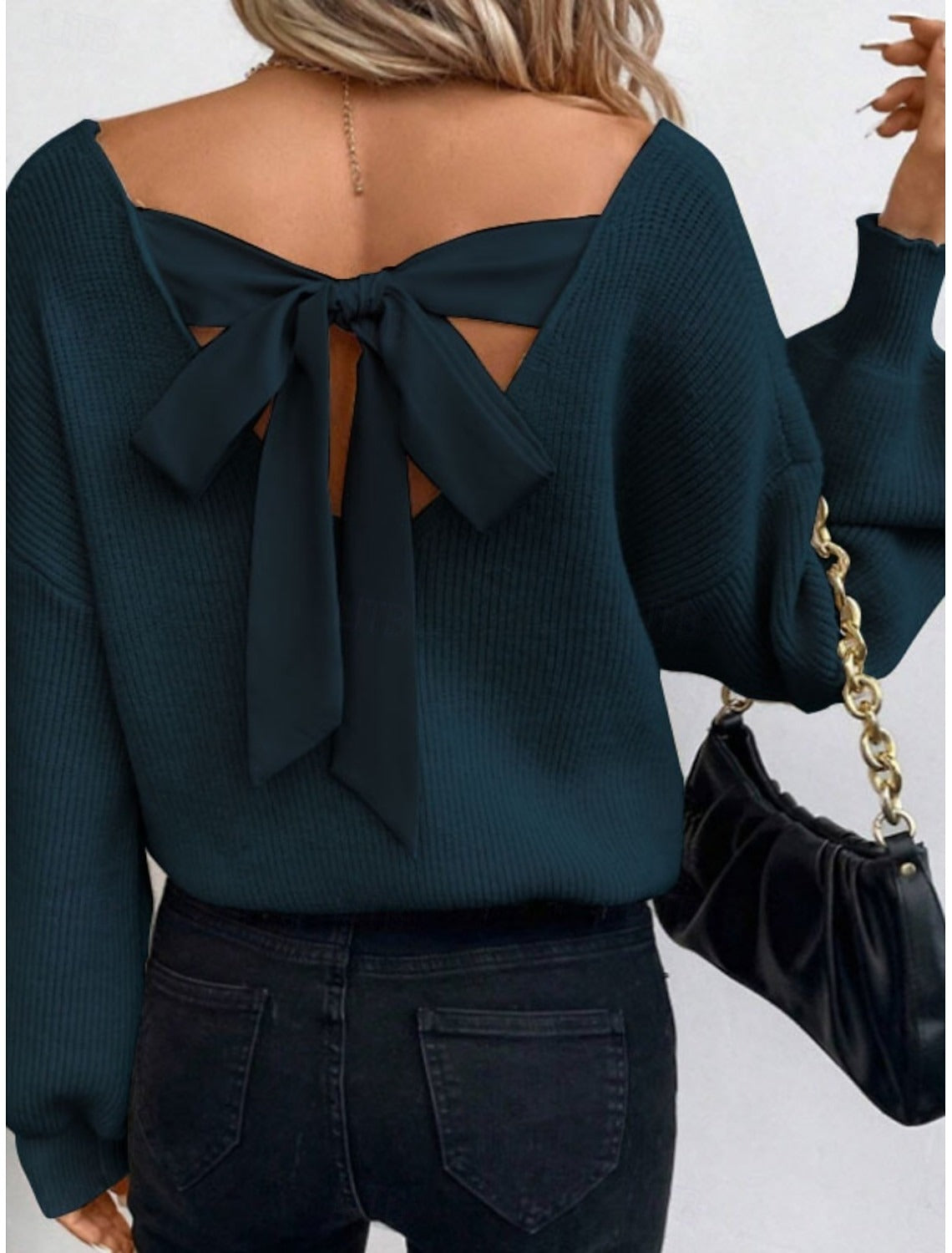 Katharina Khaki Strickpullover mit Rückenausschnitt und Schleife für Damen | Casual Eleganz - S/M/L/XL