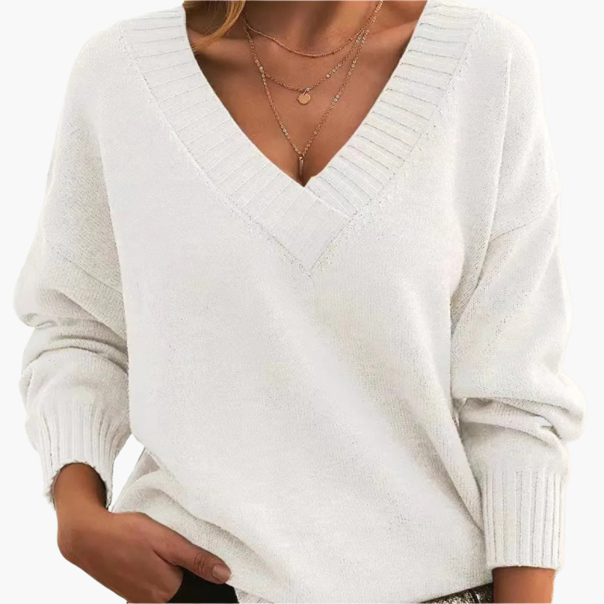 Waltraud Grau Strickpullover mit V-Ausschnitt für Damen | Langarm Winter Casual Büro - S/M/L/XL/2XL