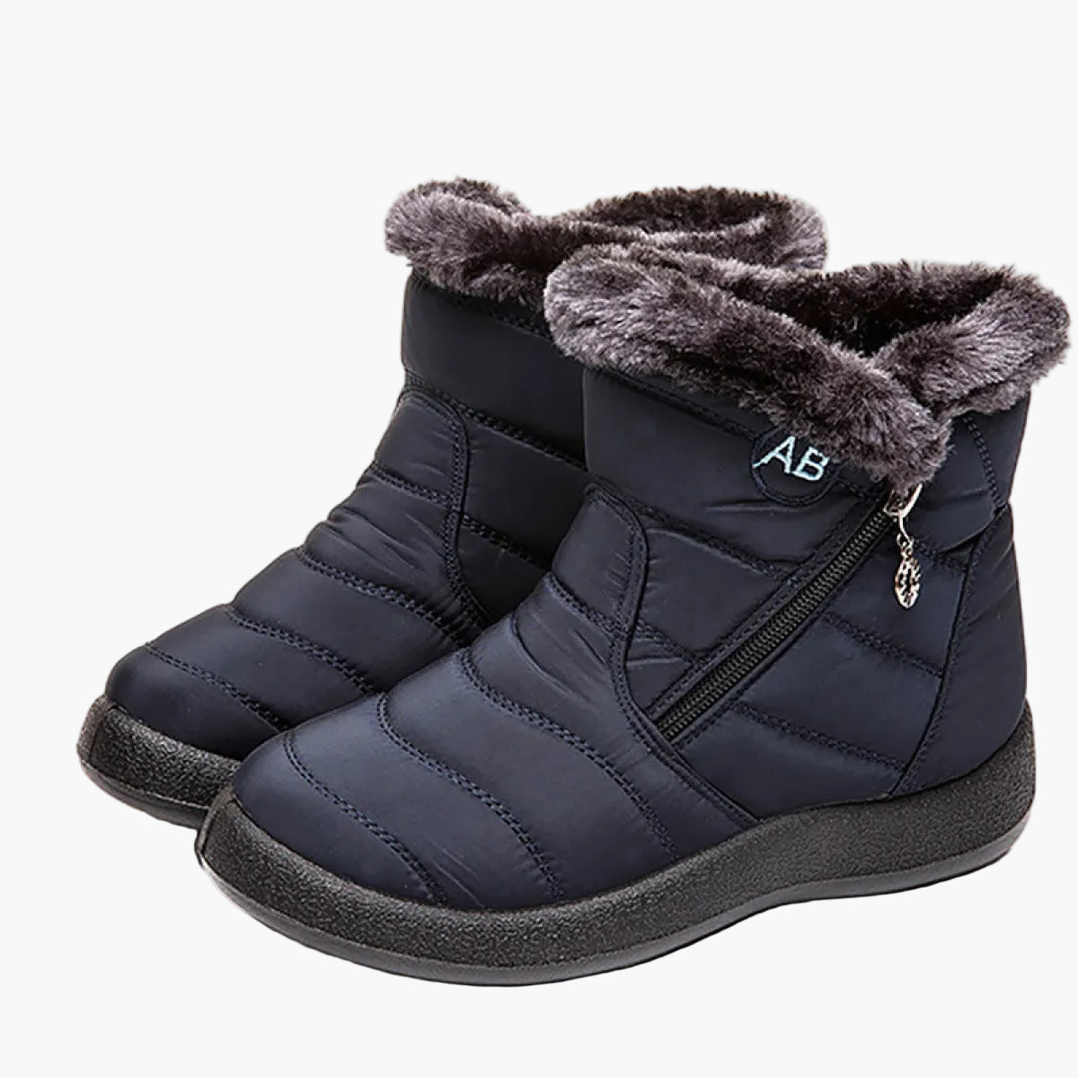 Ursula Schwarz Wasserdichte Gefütterte Winterstiefel für Damen | Steppoptik Kunstfell-Kragen Flache Sohle - EU 35-44