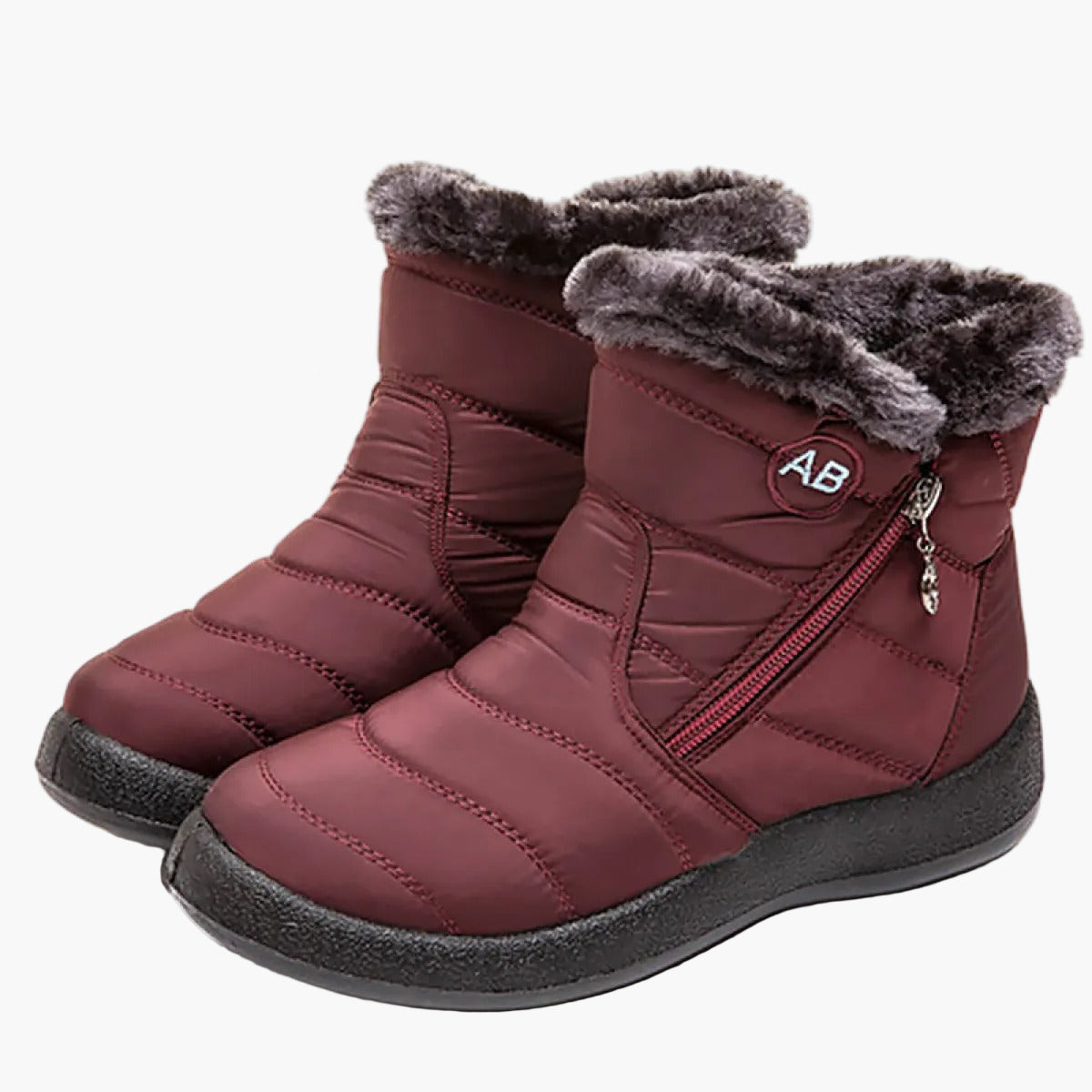 Ursula Schwarz Wasserdichte Gefütterte Winterstiefel für Damen | Steppoptik Kunstfell-Kragen Flache Sohle - EU 35-44