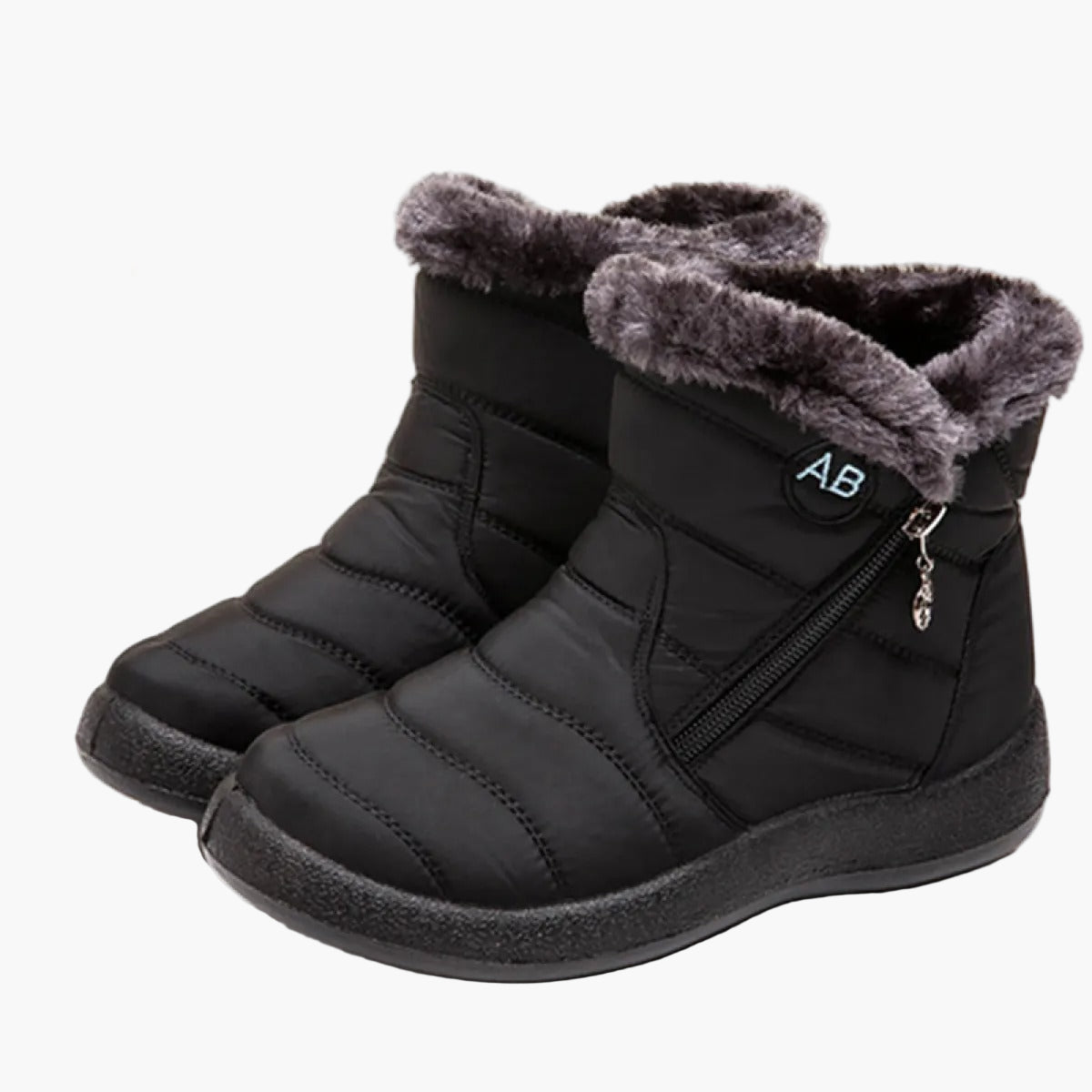Ursula Schwarz Wasserdichte Gefütterte Winterstiefel für Damen | Steppoptik Kunstfell-Kragen Flache Sohle - EU 35-44
