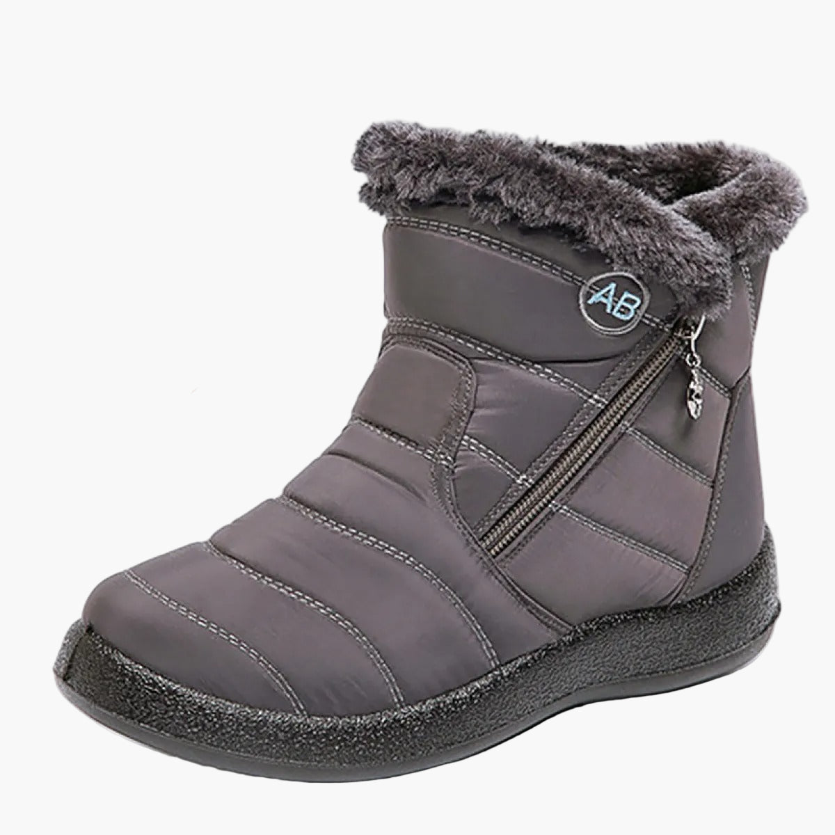 Ursula Schwarz Wasserdichte Gefütterte Winterstiefel für Damen | Steppoptik Kunstfell-Kragen Flache Sohle - EU 35-44