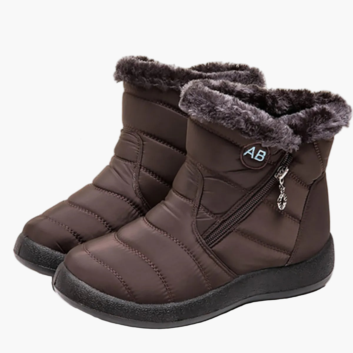 Ursula Schwarz Wasserdichte Gefütterte Winterstiefel für Damen | Steppoptik Kunstfell-Kragen Flache Sohle - EU 35-44
