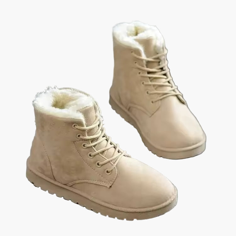 Ruth Kaffee Gefütterte Winterstiefel für Damen in Veloursleder-Optik | Schnürung Flache Sohle Winter - EU 36/37/38/39/40