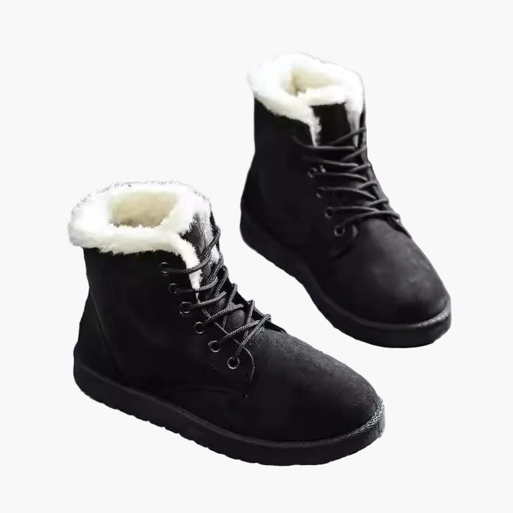 Ruth Kaffee Gefütterte Winterstiefel für Damen in Veloursleder-Optik | Schnürung Flache Sohle Winter - EU 36/37/38/39/40