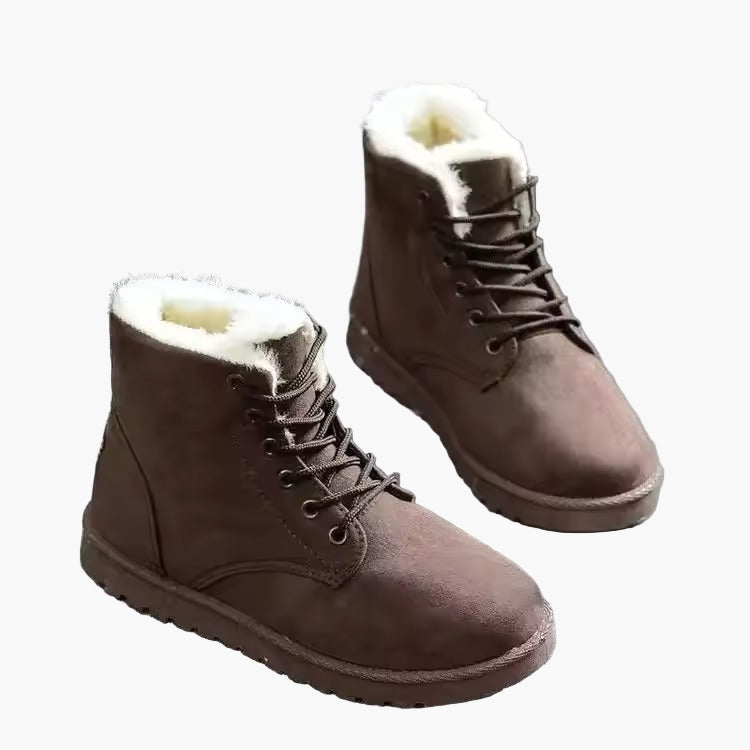 Ruth Kaffee Gefütterte Winterstiefel für Damen in Veloursleder-Optik | Schnürung Flache Sohle Winter - EU 36/37/38/39/40