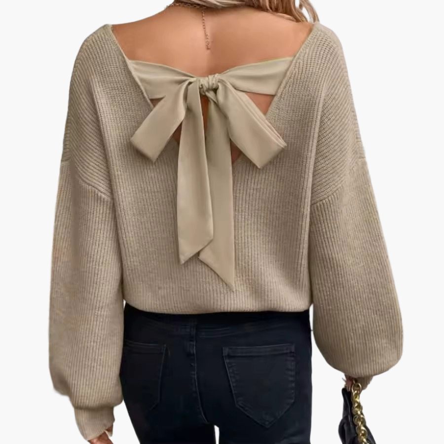 Katharina Khaki Strickpullover mit Rückenausschnitt und Schleife für Damen | Casual Eleganz - S/M/L/XL