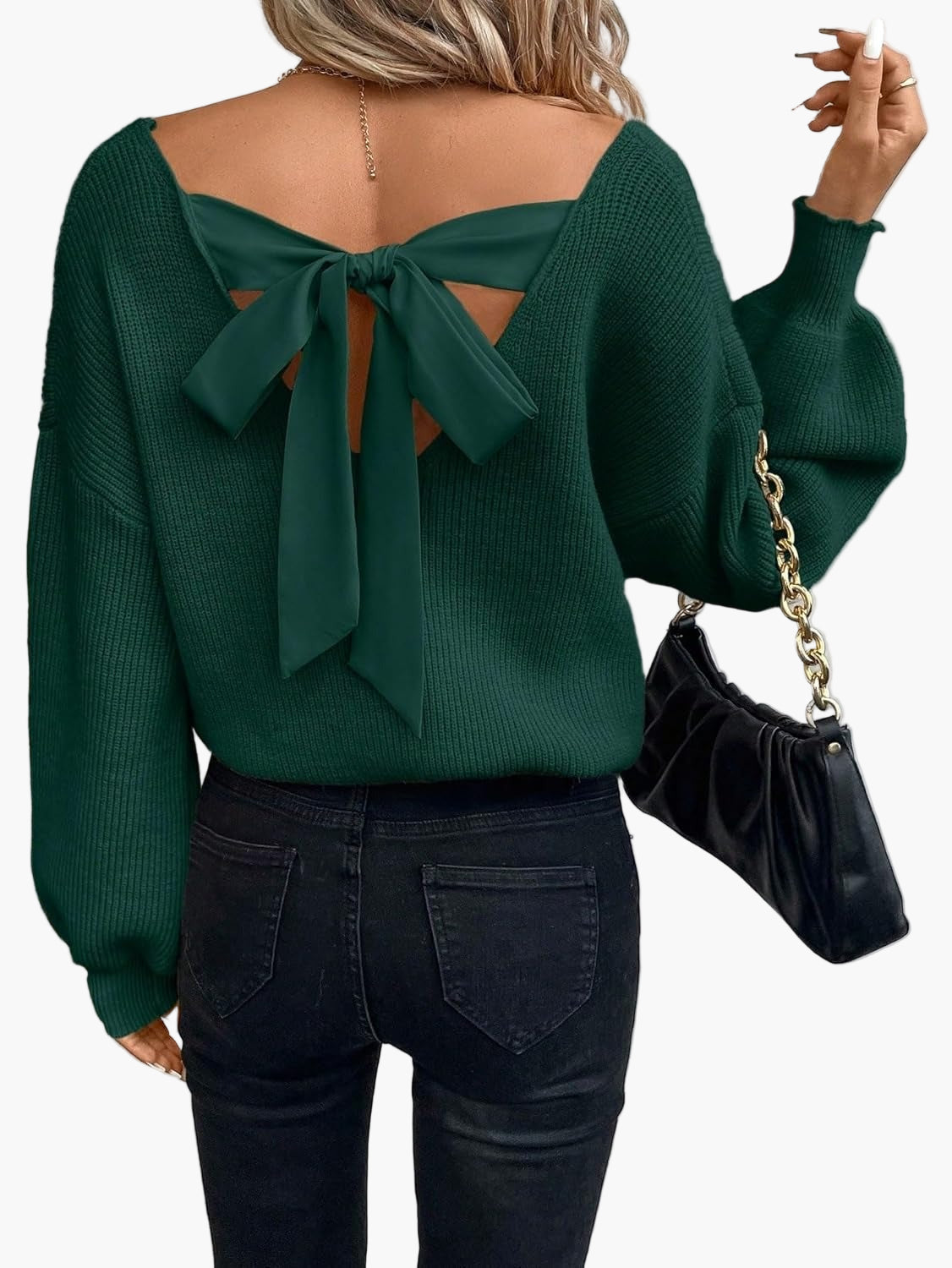 Katharina Khaki Strickpullover mit Rückenausschnitt und Schleife für Damen | Casual Eleganz - S/M/L/XL
