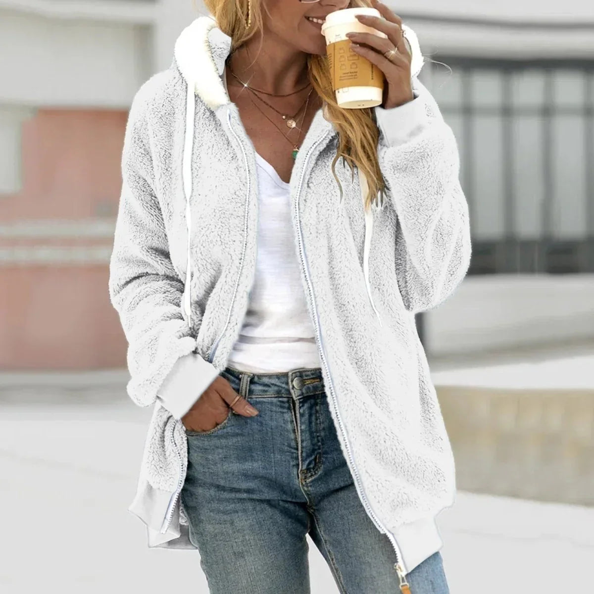 Vreni Hellgrün Oversized Teddy-Fleece Kapuzenjacke mit Reissverschluss für Damen | Winter Casual Stil - S/M/L/XL/2XL/3XL/4XL/5XL