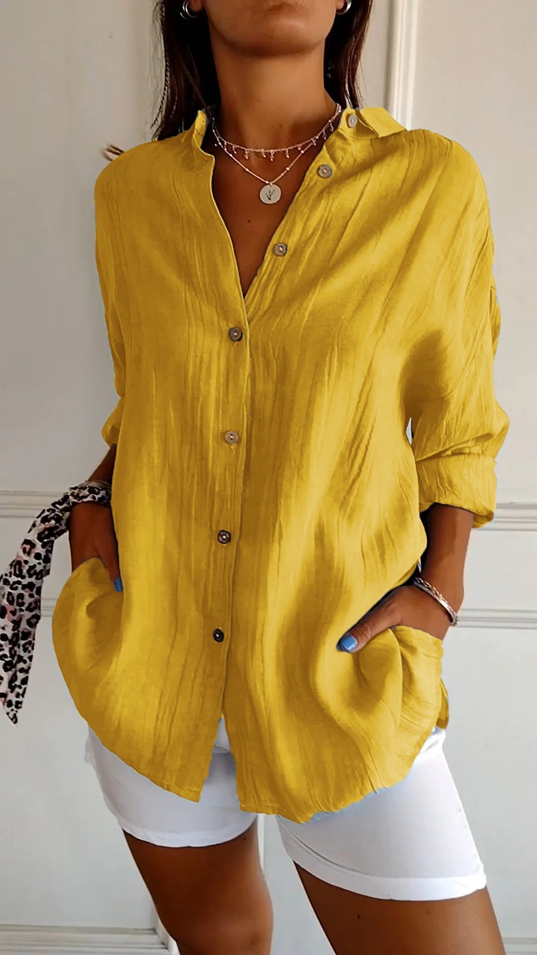 Monika Blau Crinkle Oversized Button-Down Bluse für Damen | Leichter Relaxed Fit | Casual Alltagsbluse - S/M/L/XL/2XL/3XL/4XL