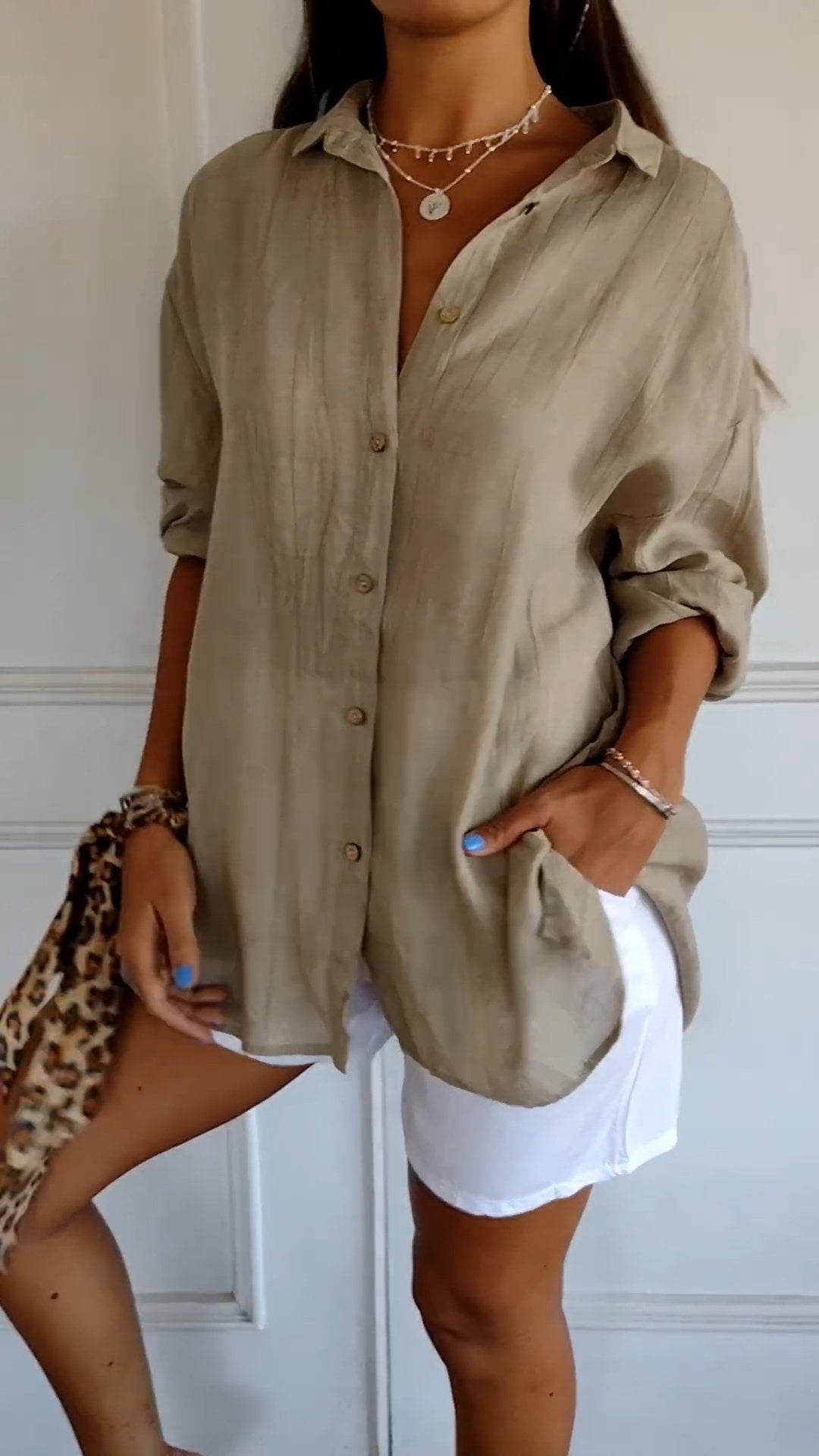Käthi Blau Oversized Crinkle Hemdbluse für Damen | Leichter Lässiger Stil | Alltag und Urlaub - S/M/L/XL/2XL/3XL/4XL/5XL