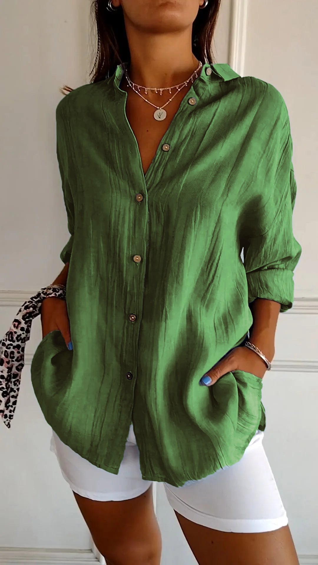 Käthi Blau Oversized Crinkle Hemdbluse für Damen | Leichter Lässiger Stil | Alltag und Urlaub - S/M/L/XL/2XL/3XL/4XL/5XL
