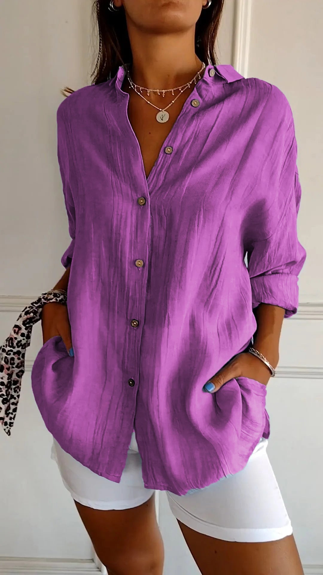 Käthi Blau Oversized Crinkle Hemdbluse für Damen | Leichter Lässiger Stil | Alltag und Urlaub - S/M/L/XL/2XL/3XL/4XL/5XL
