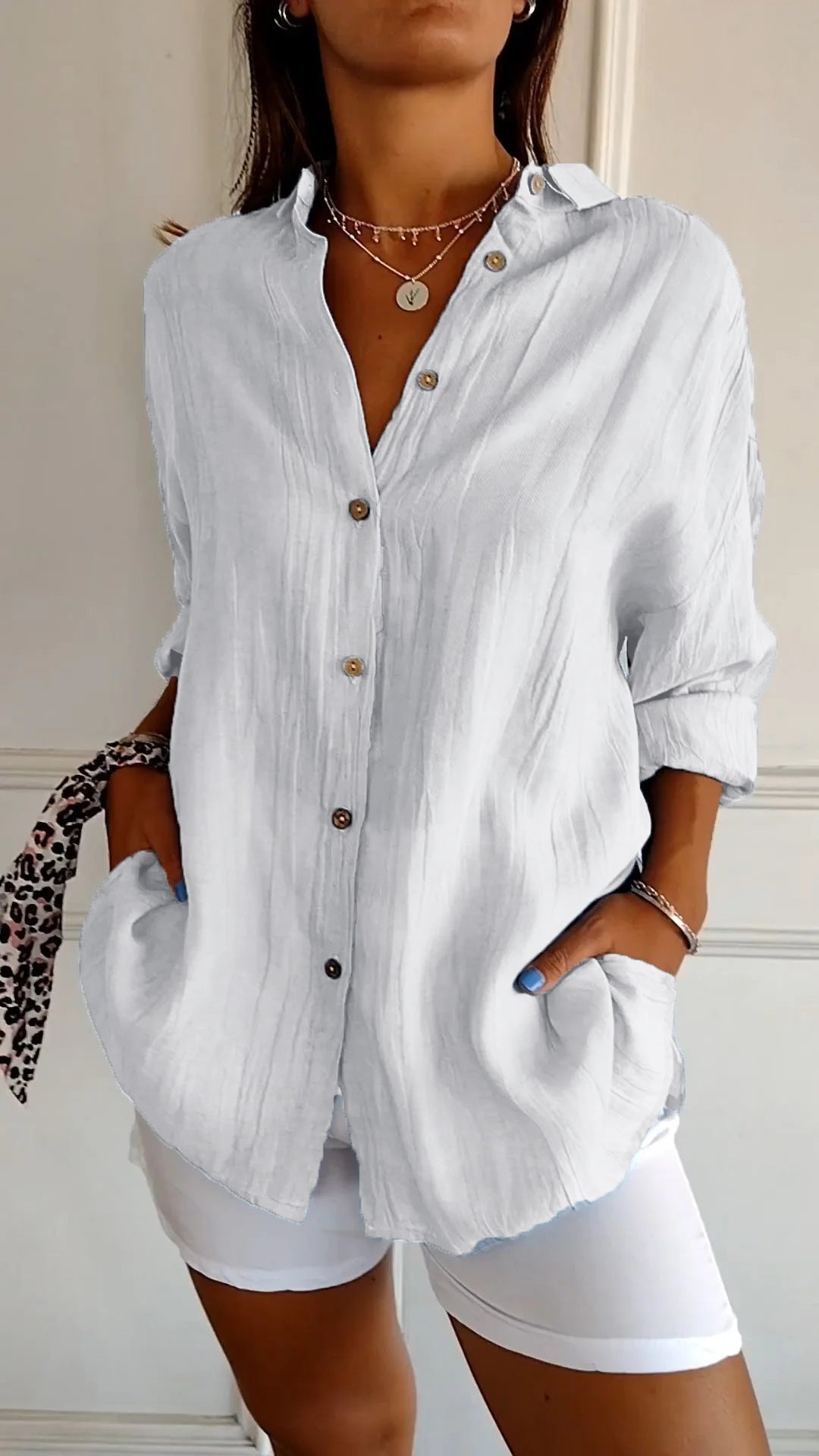 Monika Blau Crinkle Oversized Button-Down Bluse für Damen | Leichter Relaxed Fit | Casual Alltagsbluse - S/M/L/XL/2XL/3XL/4XL