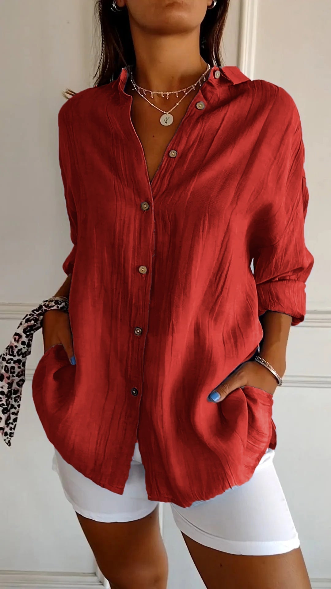 Monika Blau Crinkle Oversized Button-Down Bluse für Damen | Leichter Relaxed Fit | Casual Alltagsbluse - S/M/L/XL/2XL/3XL/4XL