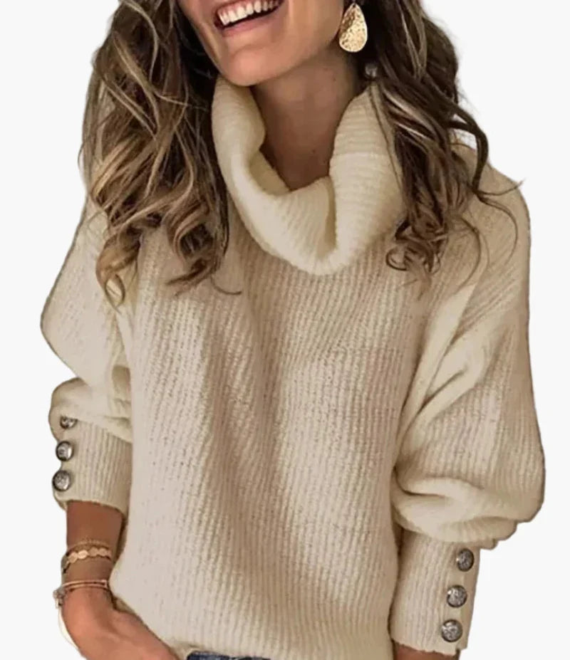 Christine Weiss Rippenstrick Rollkragenpullover mit Knopfdetails für Damen | Herbst Winter Casual - S-5XL